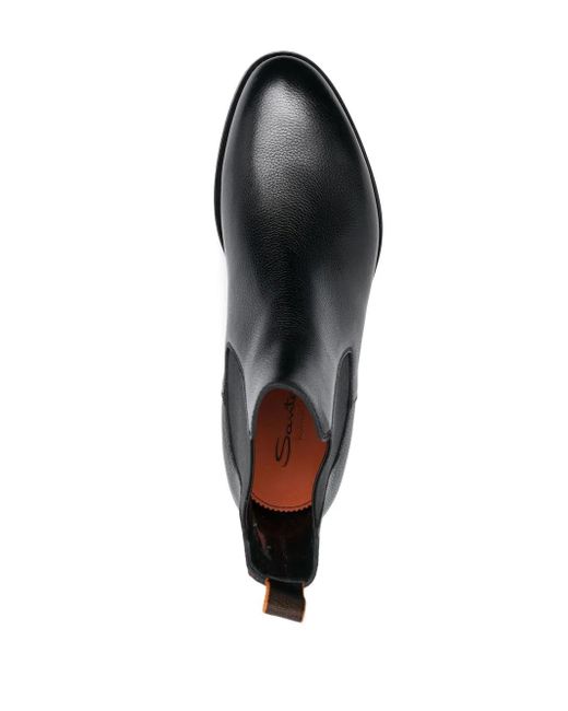 Santoni Black Leather Chelsea Boots for men