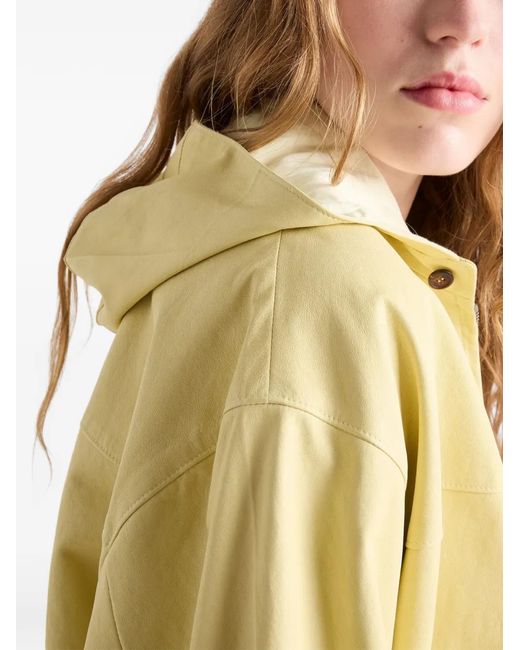 Prada Yellow Hooded Nappa Leather Jacket