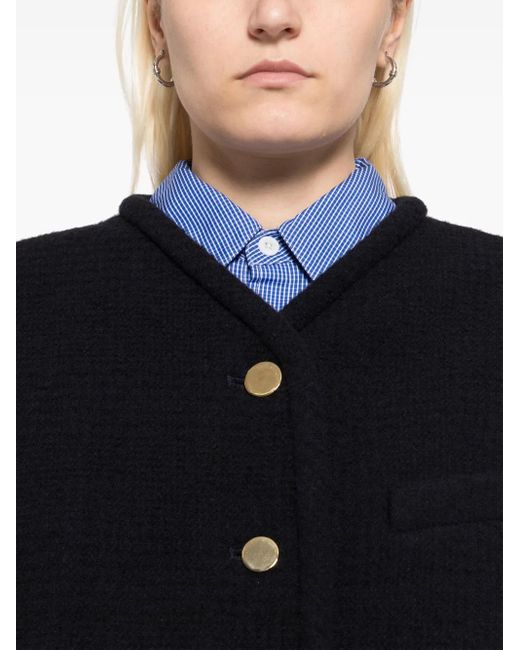 Tibi Black Collarless Cardigan