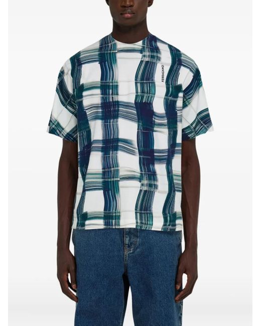 Ferragamo Blue Tartan-Check T-Shirt for men