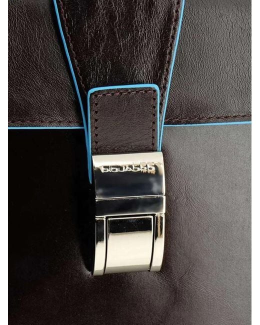 Piquadro Black Doctor's Leather Flap-Top Briefcase