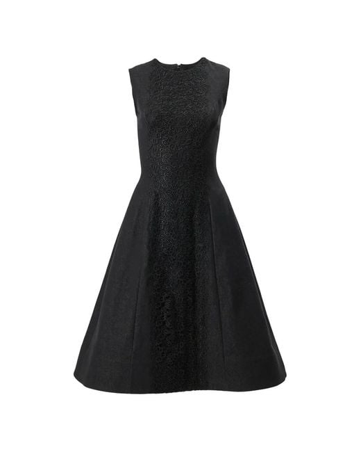 Carolina Herrera Black Lace-Embellished Denim Midi Dress