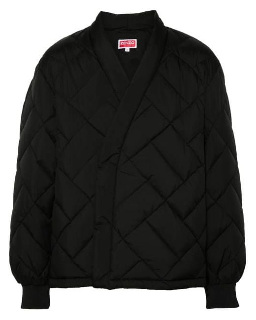 KENZO Black Wrap-Design Padded Jacket for men