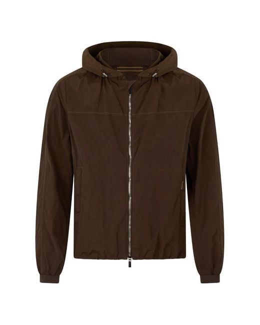 Moorer Brown Zip Hooded Jacket for men