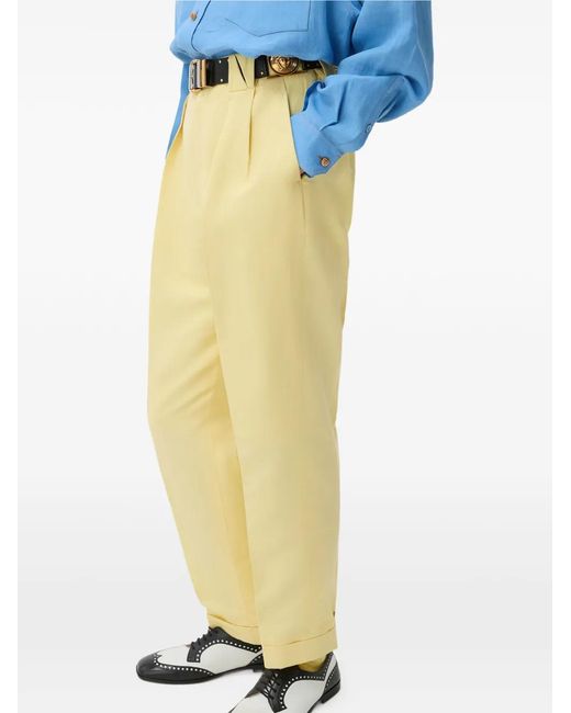 Versace Yellow Wool-Linen Formal Pants for men