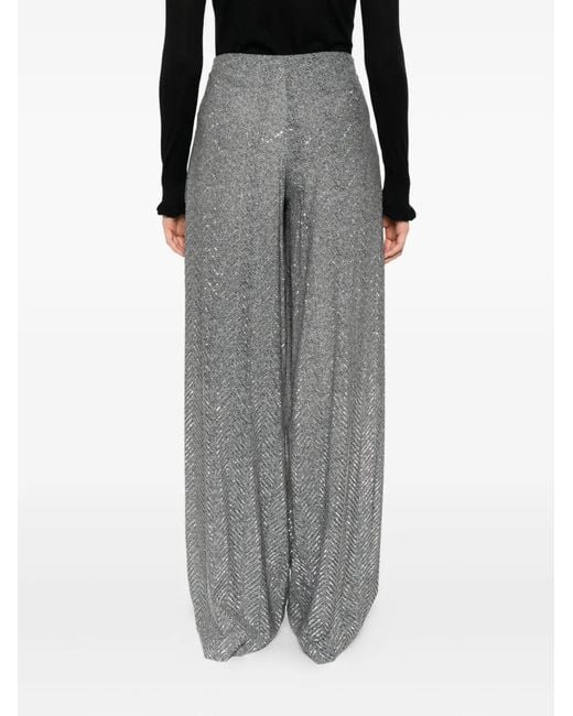 Ermanno Scervino Gray Herringbone Wide-Leg Viscose Pants
