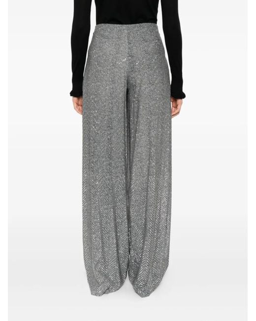 Ermanno Scervino Gray Herringbone Wide-Leg Viscose Pants
