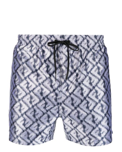Fendi Blue Blurred Monogram-print Swim Shorts for men