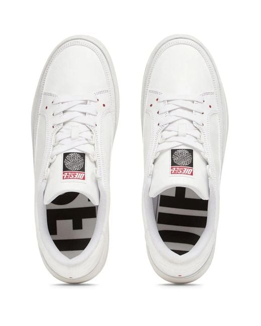 DIESEL White Logo-Patch Low-Top Sneakers for men