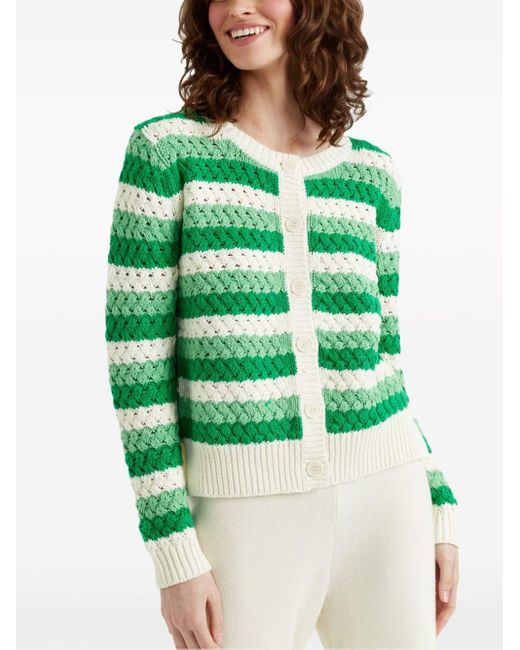 Chinti & Parker Green Striped Crochet Cotton Cardigan