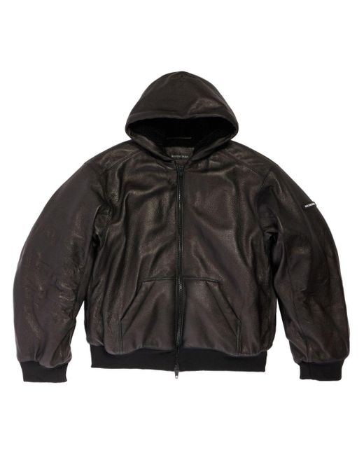 Balenciaga Black Zip-front Hooded Sheepskin Jacket
