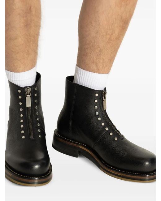 McQueen Black Leather Ankle Boots With Studs for men