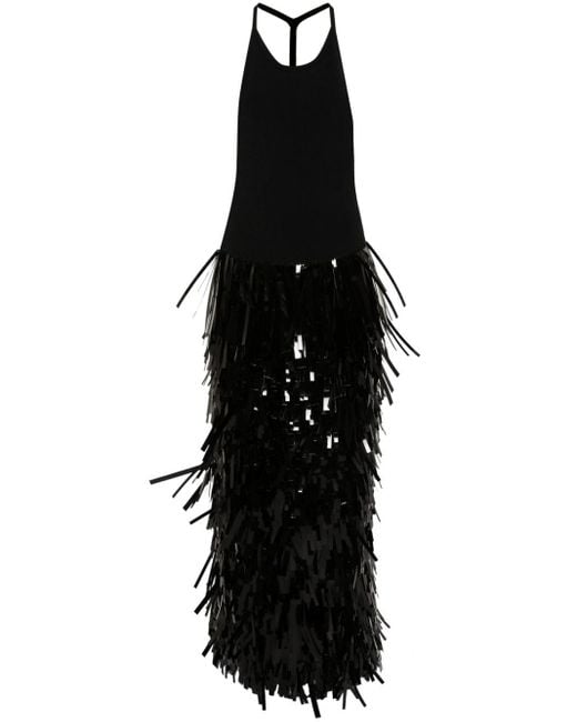 Jil Sander Black Fringed-skirt Sleeveless Maxi Dress