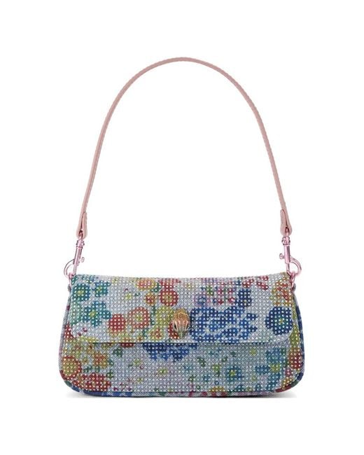 Kurt Geiger Blue Crystal-Embellished Floral-Print Shoulder Bag