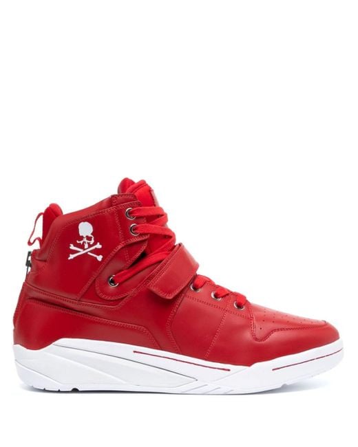 MASTERMIND WORLD Red Skull-print Leather Sneakers for men