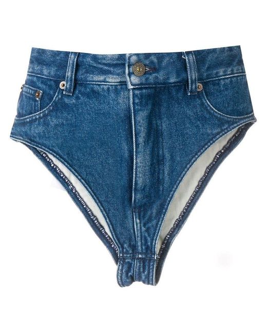 Y. Project V-cut Denim Shorts in Blue 