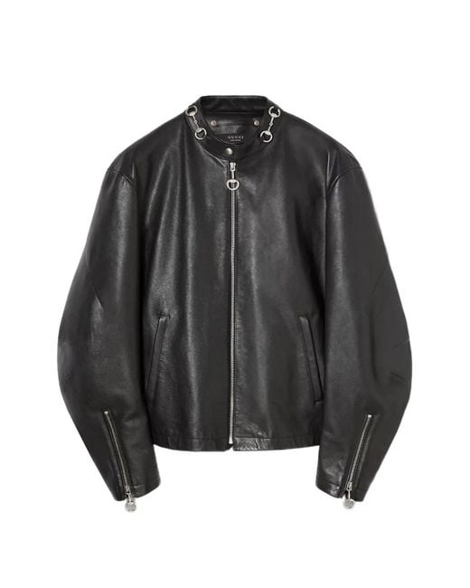 Gucci Black Horsebit Leather Jacket for men