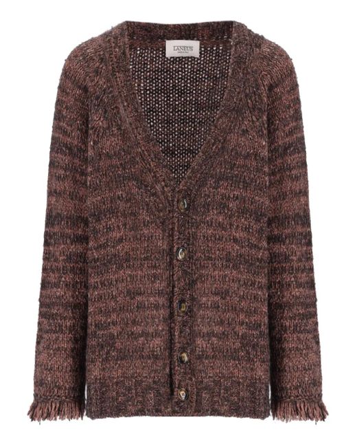 Laneus Brown Fringed Button Cardigan for men