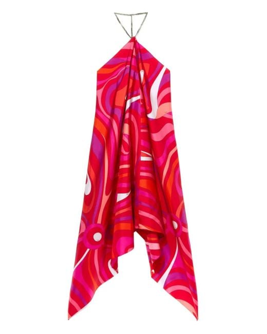 Emilio Pucci Red Marmo-Print Halterneck Dress