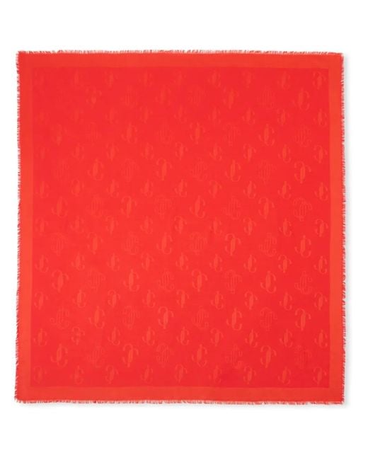 Jimmy Choo Red Blend Silk Wool Jacquard Stole
