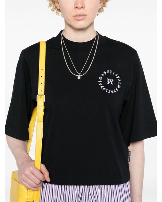 Palm Angels Cropped T-shirt Met Logoprint in het Black