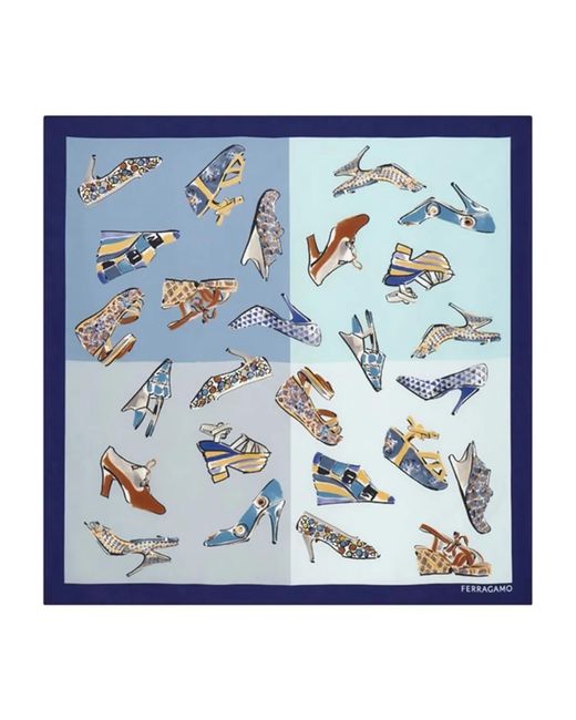 Ferragamo Blue Genio Print Square Scarf
