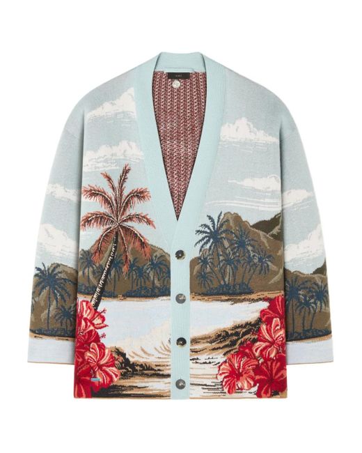 Alanui White Hidden Bay Tropical-Print Cardigan for men