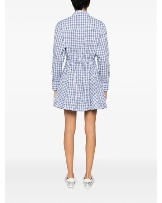Maje Blue Check-Pattern Mini Dress