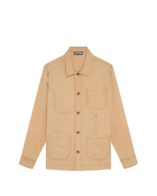 Vilebrequin Natural Corentin Embroidered-Turtle Linen Overshirt for men
