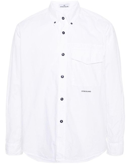 Chemise en coton à logo brodé Stone Island pour homme en coloris White