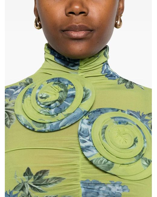 Magda Butrym Green Floral-Print Gathered Top