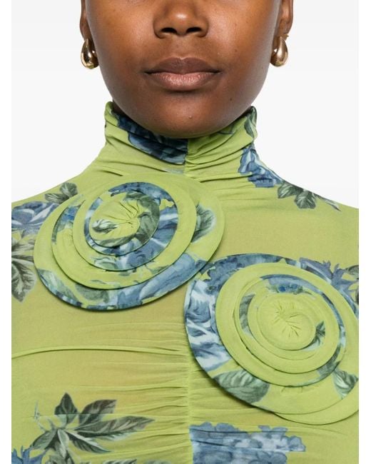 Magda Butrym Green Floral-Print Gathered Top