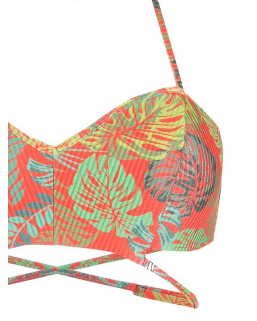 Amir Slama Red Palm Leaf Print High-Rise Bikini