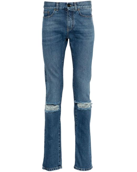Saint Laurent Blue Ripped-detail Slim-fit Jeans for men