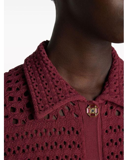 St. John Red Crochet-knit Cardigan