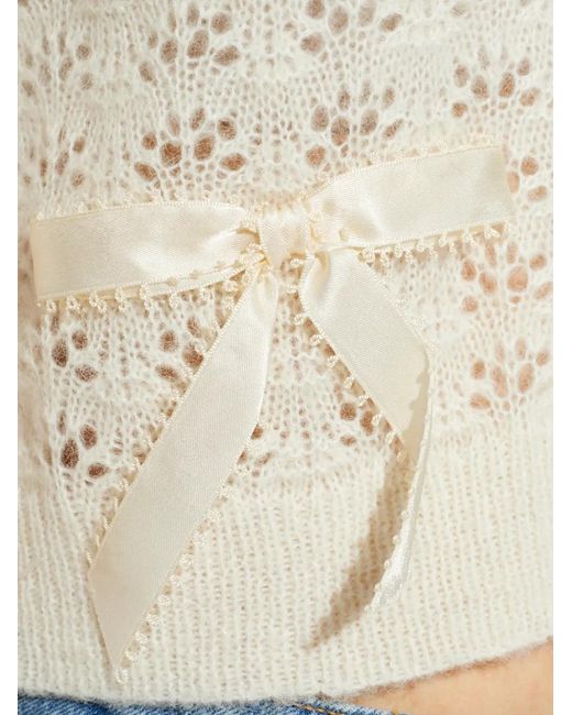 LoveShackFancy White Lilly Bow-Appliqué Cardigan