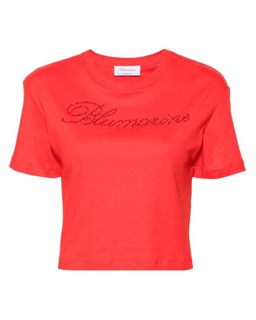 T-shirt en coton à ornements strassés Blumarine en coloris Red