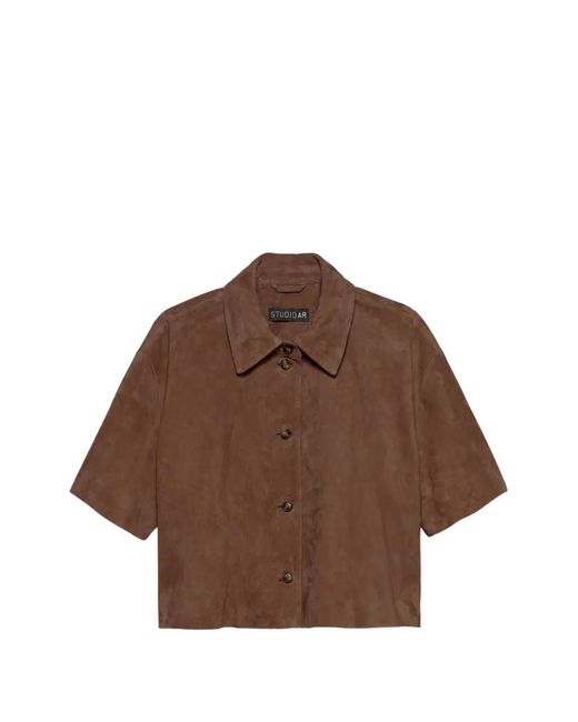 STUDIO AR Brown Eveline Short-Sleeved Suede Jacket