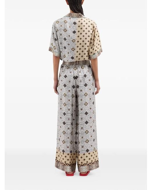 Pierre Louis Mascia White Aloe Geometric-Print Palazzo Pants