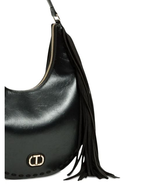 Twinset Black Fringe-Detail Shouder Bag