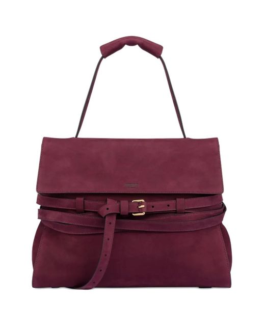 Moschino Purple Medium Tie Me Suede Shoulder Bag