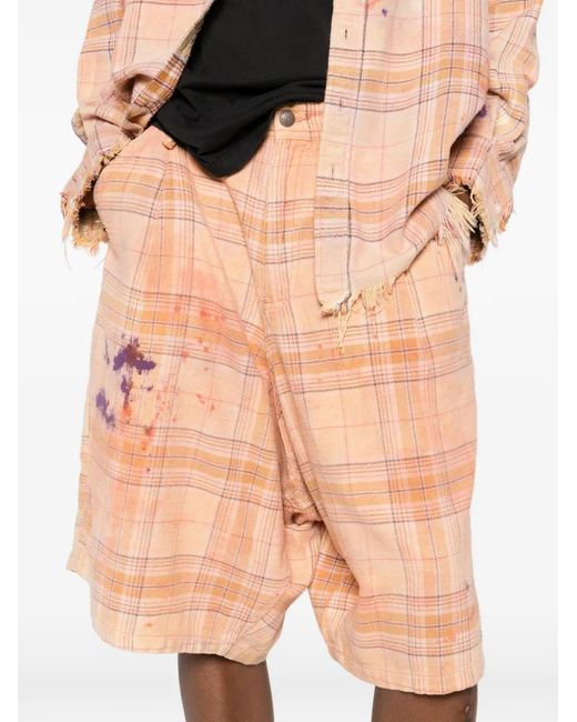R13 Pink Jesse Plaid Carpenter Shorts