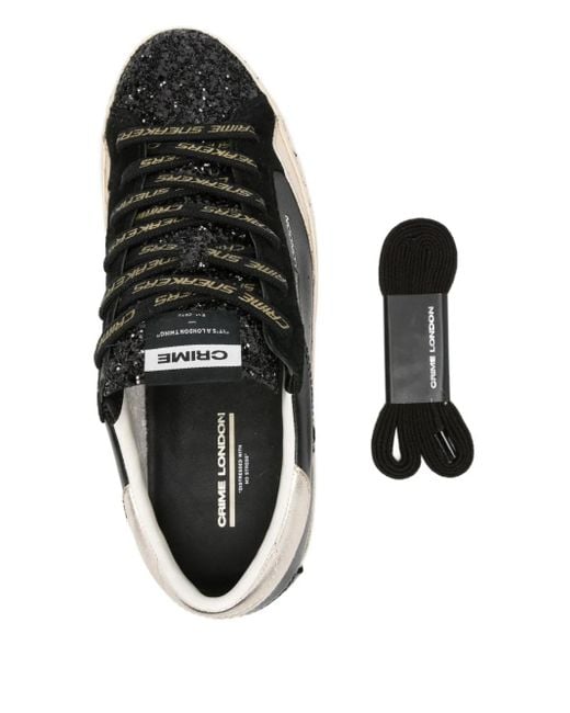 Crime London Black Glitter-Panel Platform Sneakers