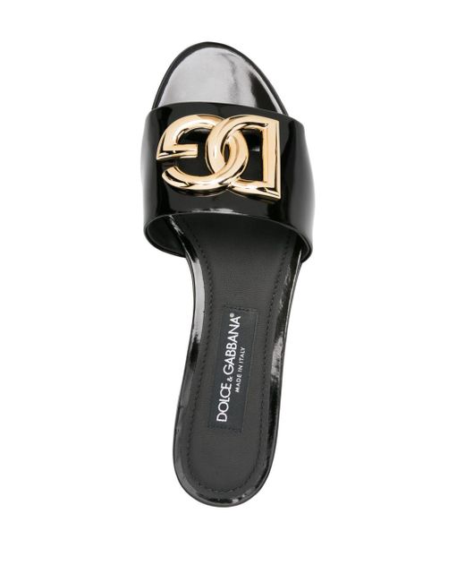 Dolce & Gabbana Lakleren Slippers Met Logoplakkaat in het Black