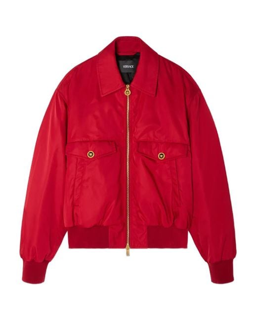 Versace Bomberjack Met Geribbelde Manchetten En Gouden Rits in het Red voor heren