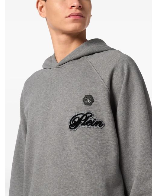 Philipp Plein Gray Logo-Patch Hoodie for men