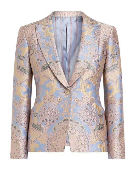 Etro Blue Sakko Mit Jacquard-Blumenmuster