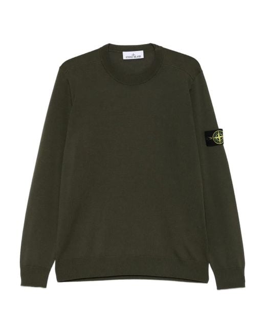 Stone Island Trui Met Logopatch En Ronde Hals in het Green voor heren