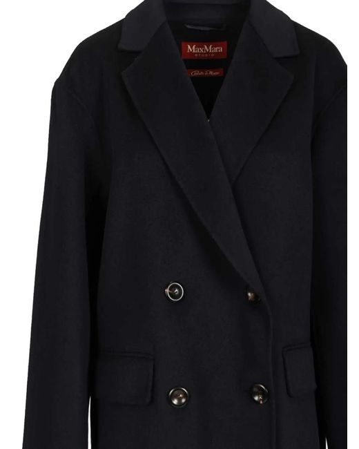 Max Mara Black Double-Breasted Notched-Lapels Wool Coat