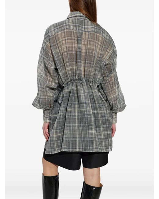 Coperni Gray Plaid Drawstring-Waist Shirt